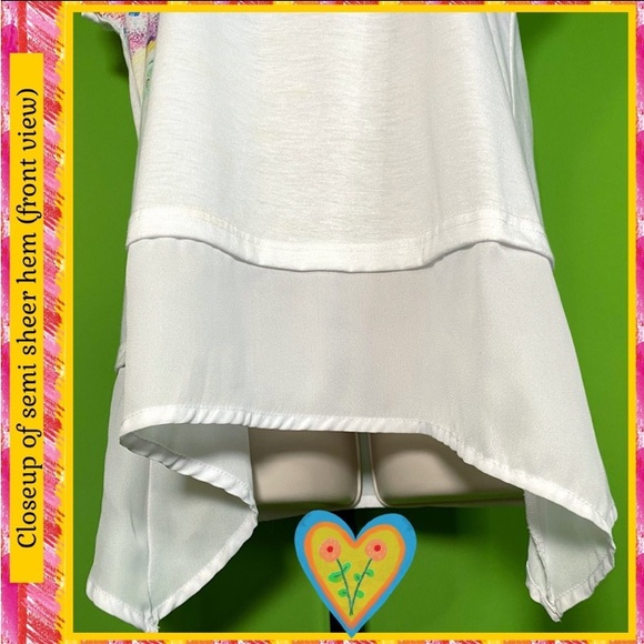 S WHITE TUNIC W WATERCOLOR FLORAL&SEQUIN DET SEMI SHEER HEM *Preowned/some wear* - Picture 5 of 14